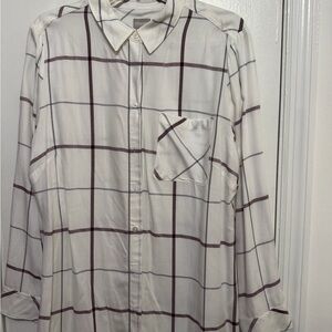 Classic Windowpane Button-Up Shirt - White with Brown Checks